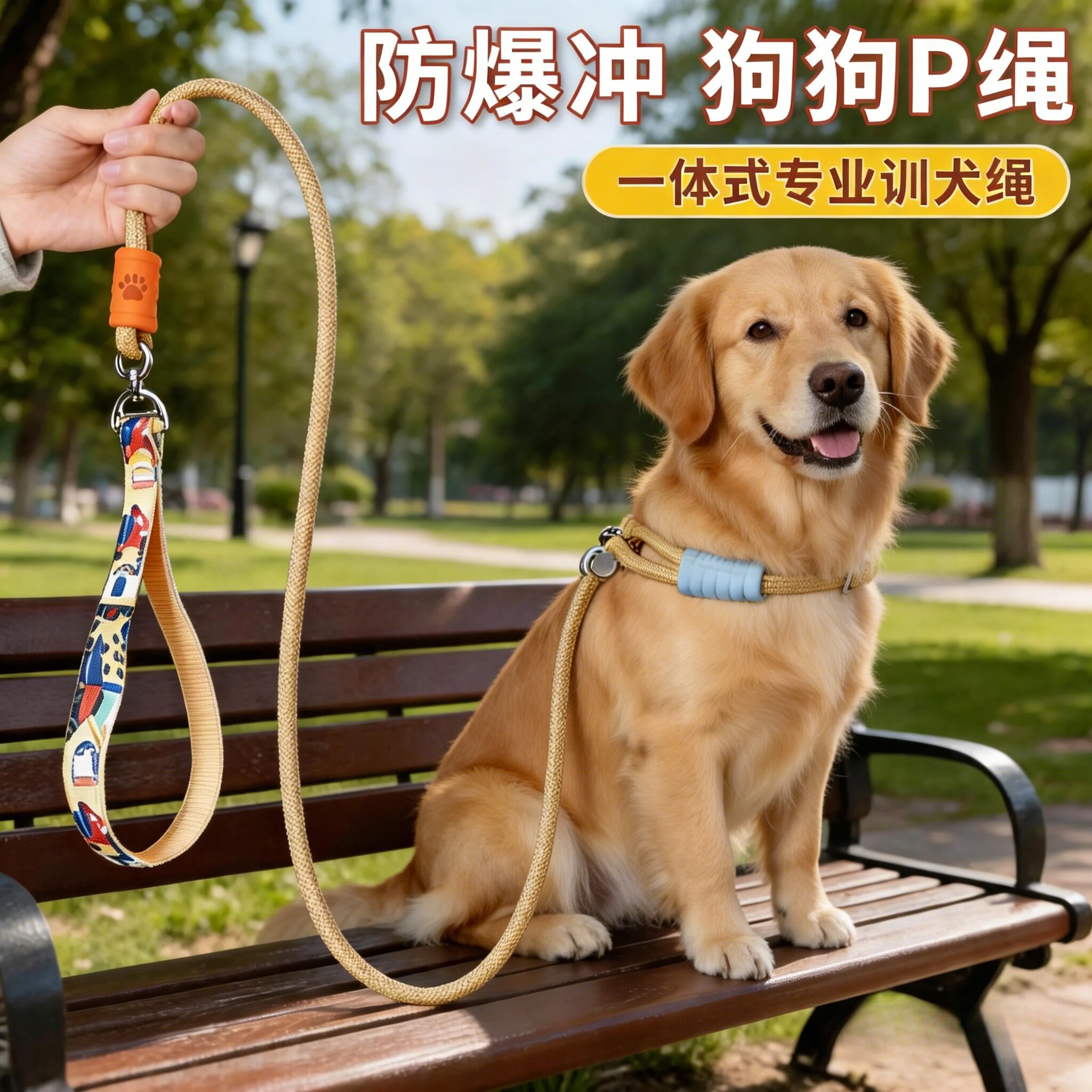 狗狗牵引绳P绳P链防爆冲中大型金毛萨摩耶可调节防挣脱专业训犬绳