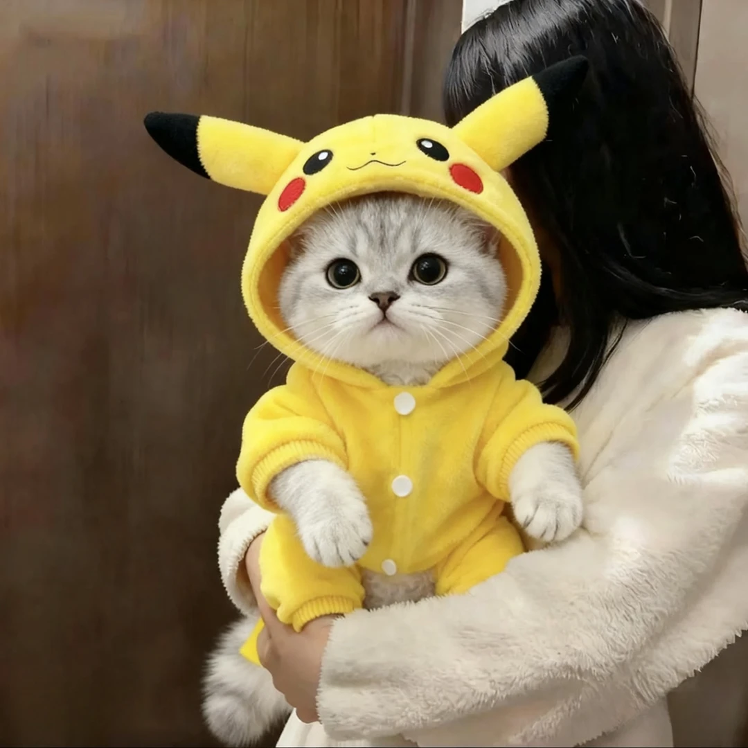猫咪衣服秋冬款可爱皮卡丘变身装银渐布偶英短宠物狗狗四脚衣保暖