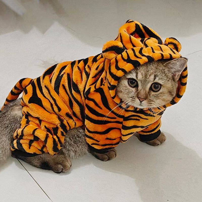 猫咪小老虎衣服秋冬款保暖连体四脚衣宠物小狗狗衣服春秋款防寒衣