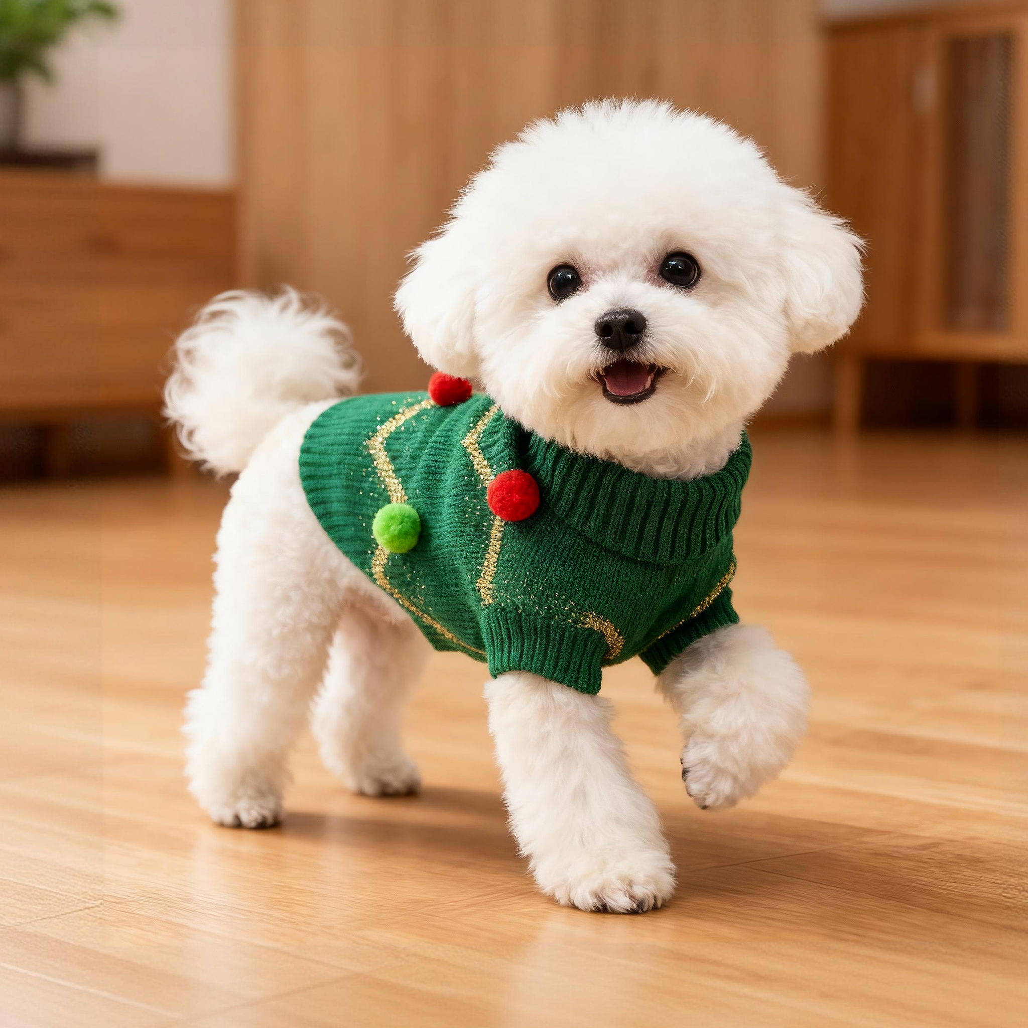 圣诞狗狗毛球针织衫宠物服装