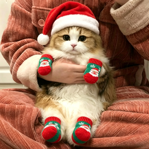 猫猫袜子圣诞节脚套防脏防掉保暖中小型比熊泰迪狗狗静音袜子