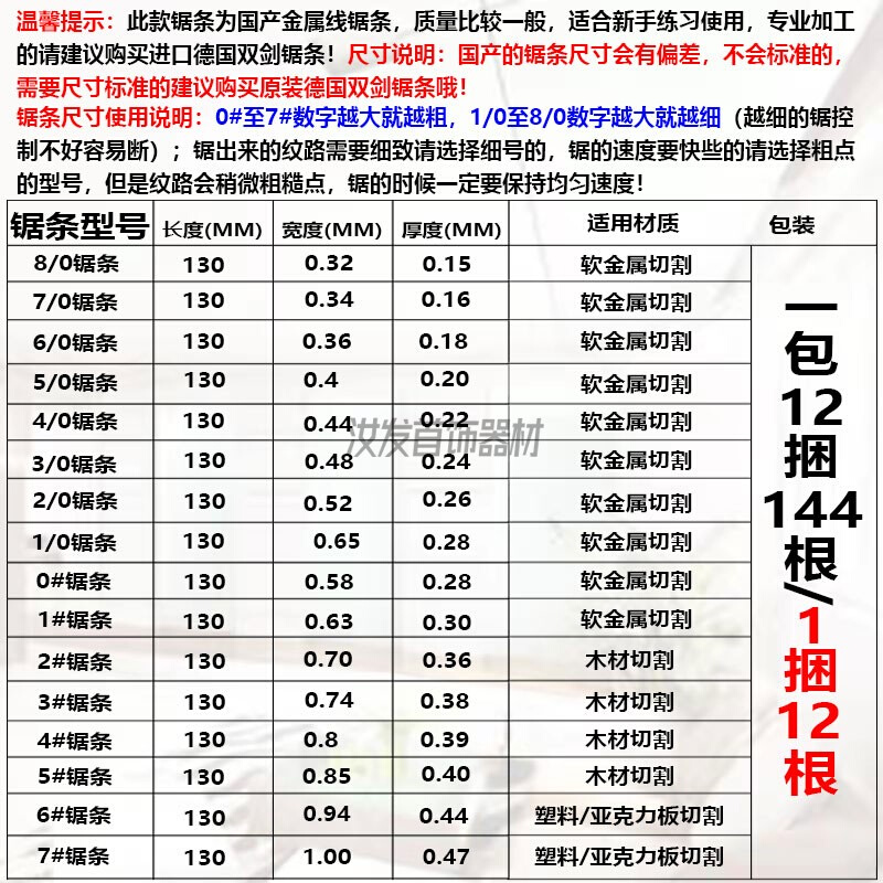 。鹰牌手工锯条曲线锯金银首饰木工拉花钢丝切割工具 DIY金工卓条