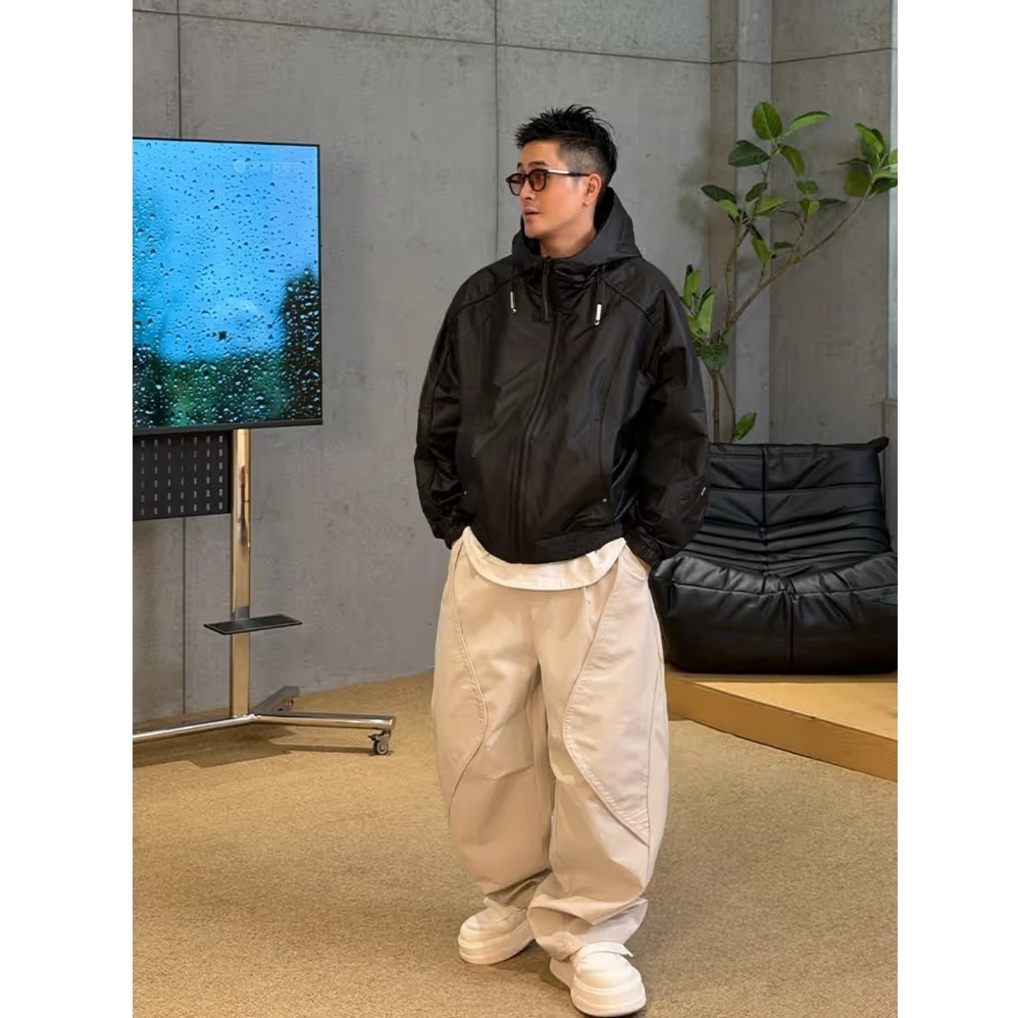秋季男士日系户外连帽工装冲锋衣