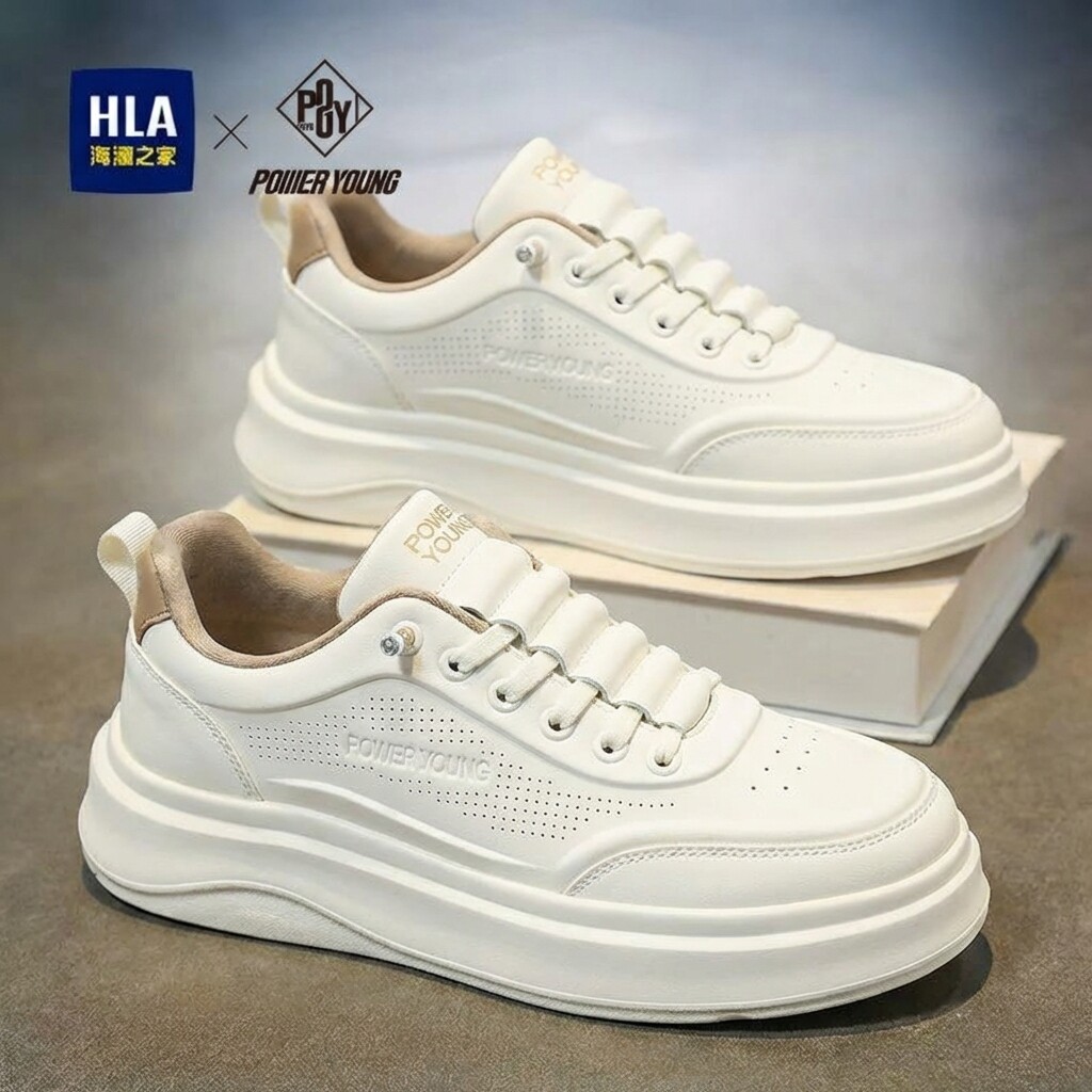 海澜之家男鞋2026新款夏季透气真皮增高小白鞋潮流百搭休闲板鞋男