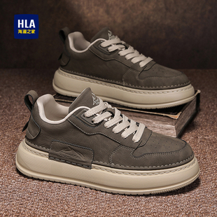 海澜之家男鞋2026新款春季复古厚底增高男士板鞋真皮运动休闲鞋子