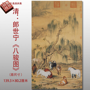 清郎世宁八骏图原牧马图宫廷画国画高清艺术微喷绢本画心临摹范本
