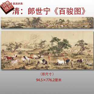 清郎世宁百骏图传统工笔动物画高清艺术微喷绢本画心临摹范本装饰