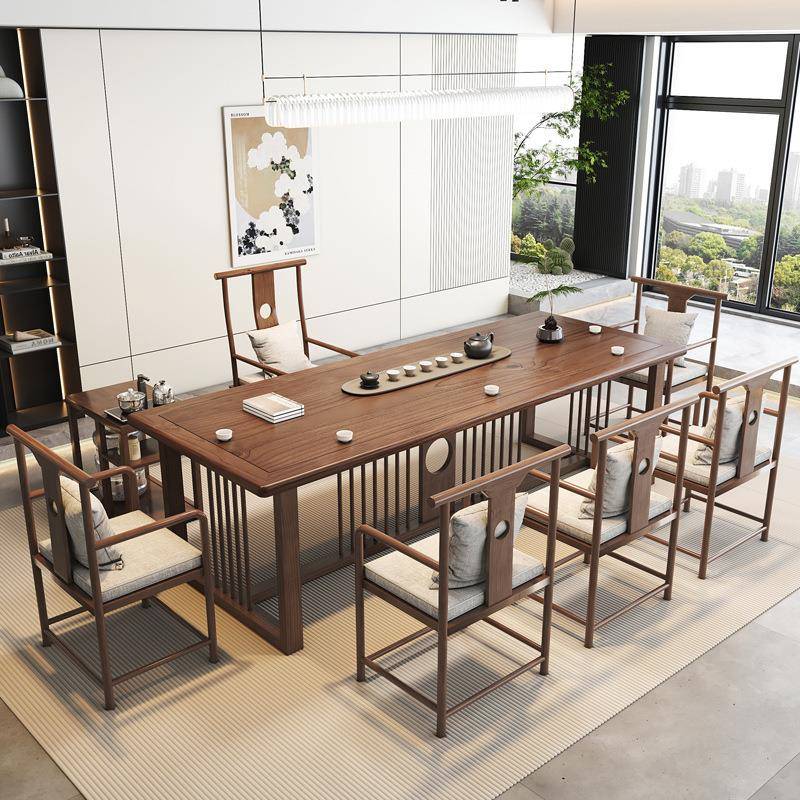 新中式原木大板实木茶桌一体家用办公室客厅桌椅组合办公泡茶茶几