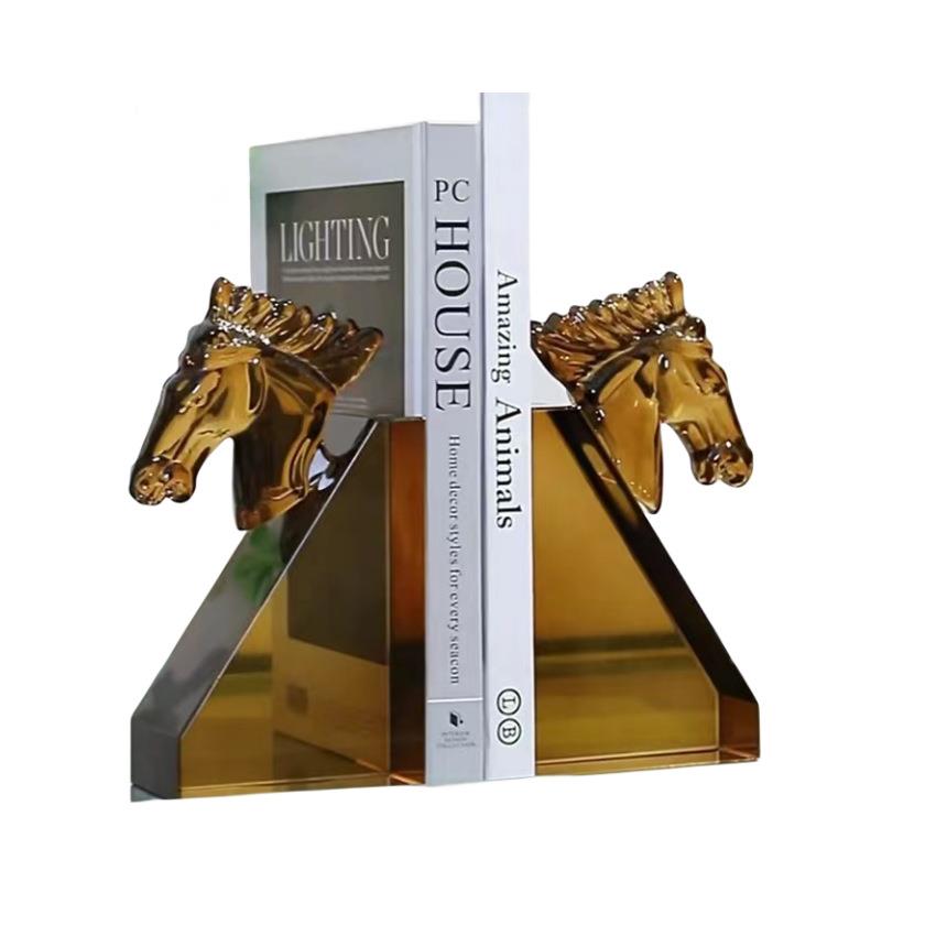 现代简约创意水晶马头书档书立书靠样板房售楼处桌面书架软装饰品