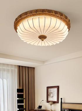 日式圆形简约蚕丝护眼卧室吸顶灯法式中古风创意花纹客厅吸顶灯