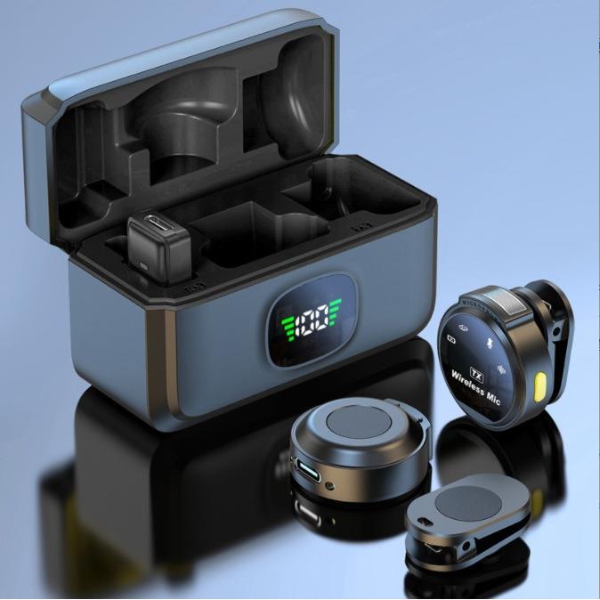 新款J6无线磁吸圆形迷你挂脖领夹麦克风智能降噪远距离收音话筒