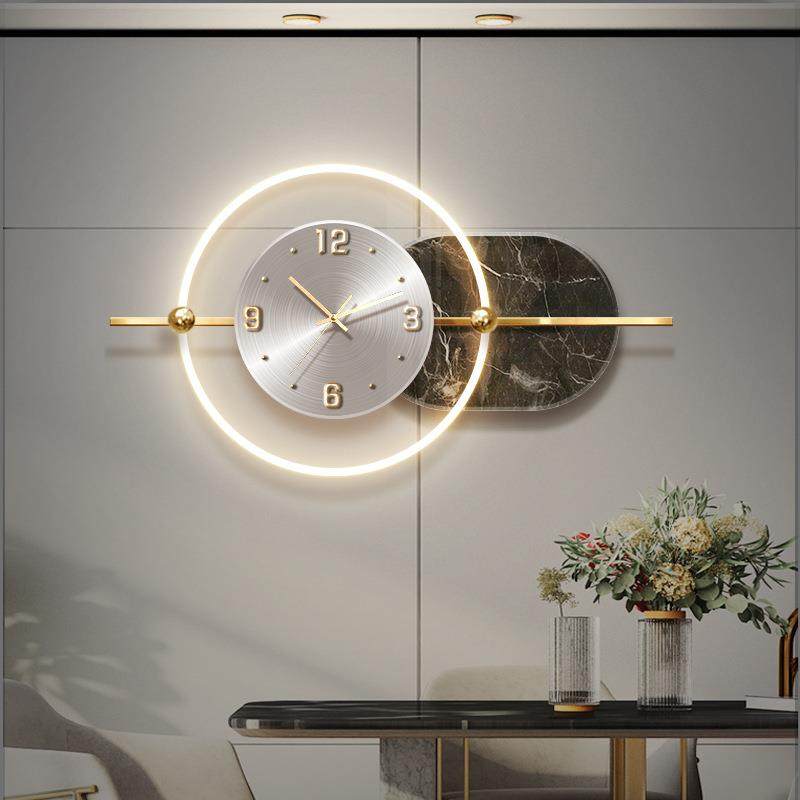 轻奢餐厅立体钟表装饰画现代简约led发光壁画客厅高级晶瓷挂画