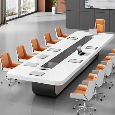 烤漆会议桌长桌简约现代洽谈办公桌椅组合培训白色会议长条桌