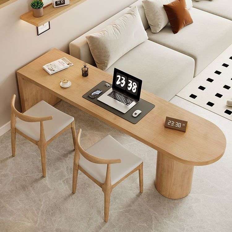 实木客厅大长书桌茶桌一体小户型双人电脑桌工作台家用阅读学习桌