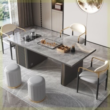 意式轻奢岩板茶台简约现代一整套泡茶桌家用办公小户型阳台一体