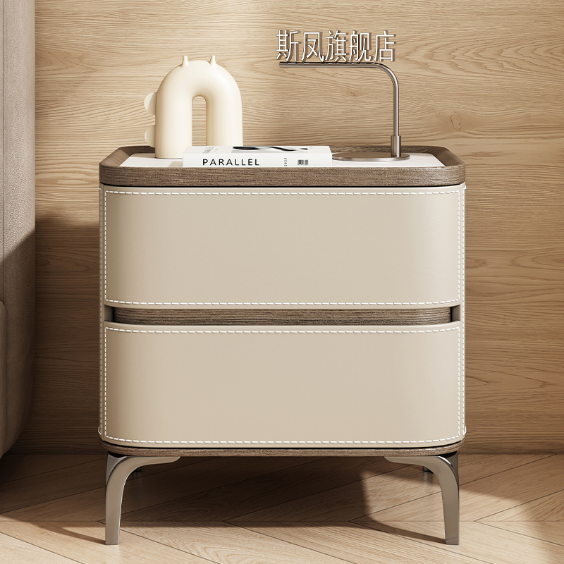 新款奶油风实木床头柜轻奢高级感主卧可爱现代小茶几简约收纳盒