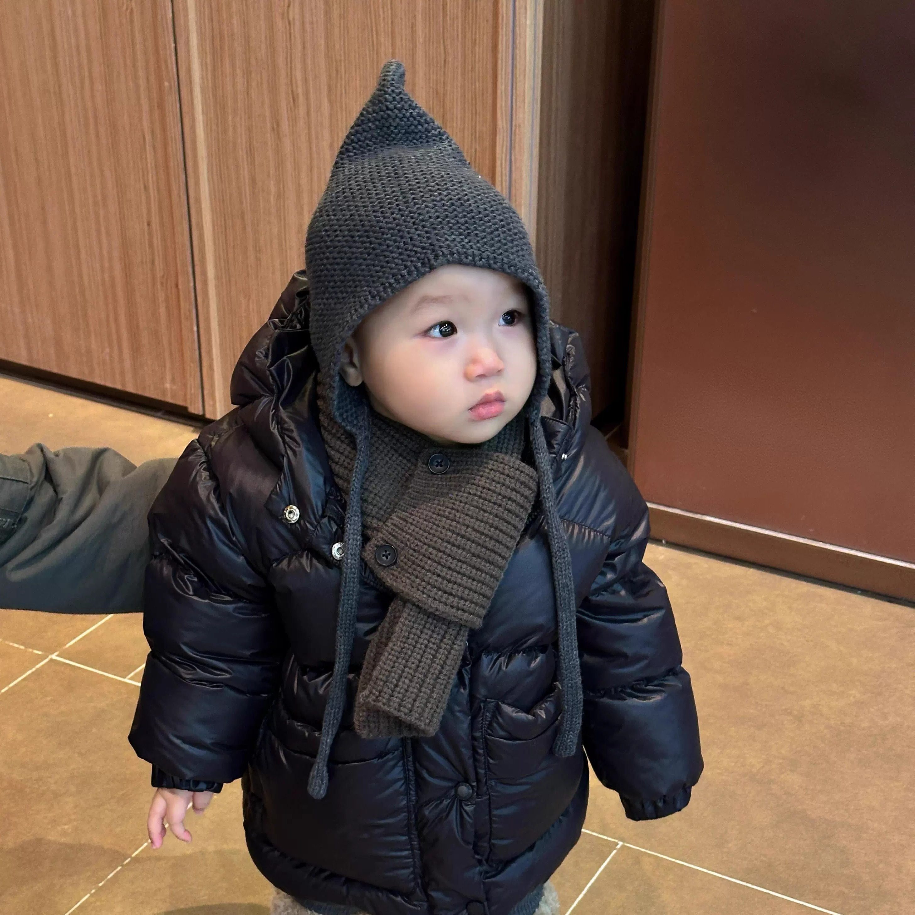 婴儿帽子秋冬宝宝针织帽6到12个月小月龄外出洋气精灵帽保暖护耳