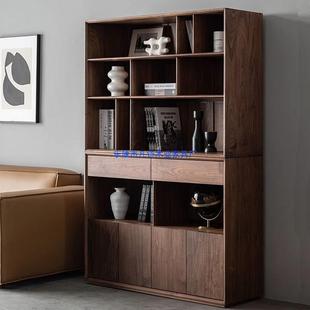 北美黑胡桃木书柜简约组合餐边柜客厅陈列展示柜实木抽屉矮柜书架