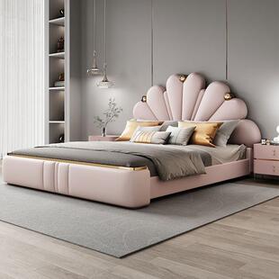 法式轻奢床花瓣床双人床现代简约实木主卧大床婚床意式极简真皮床