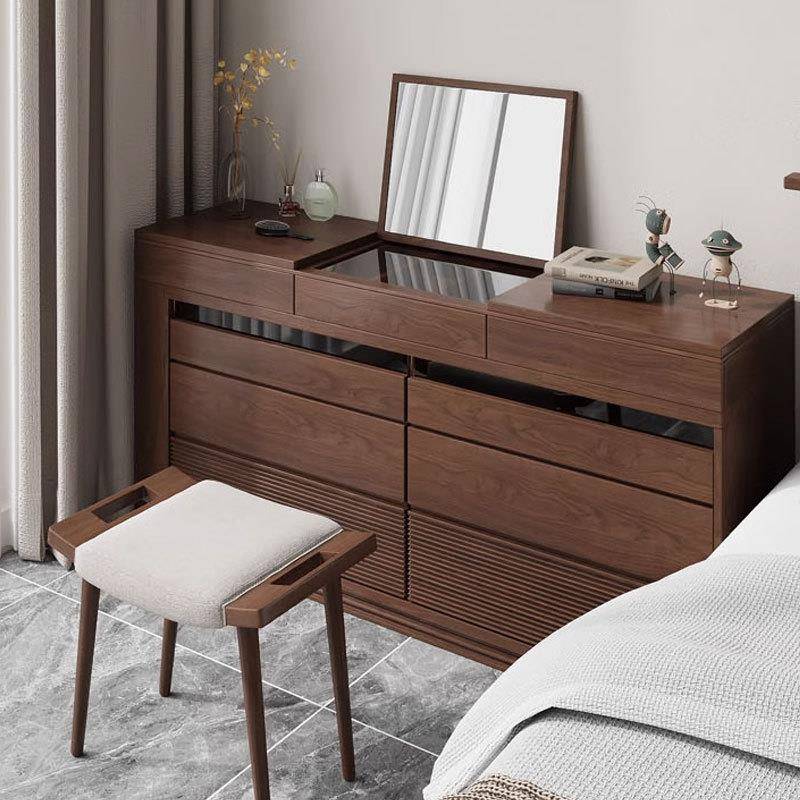 北美黑胡桃木卧室斗柜梳妆台一体现代简约樱桃木化妆台收纳储物柜