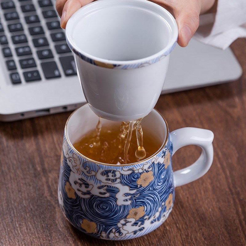 珐琅彩水杯c陶瓷茶杯带盖过滤马克杯主人杯个人办公杯商务伴手礼