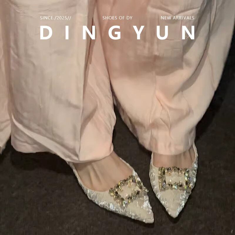 霉霉种草~羊皮版婚鞋尖头平底鞋浅口平底单鞋早春漂亮伴娘鞋低跟