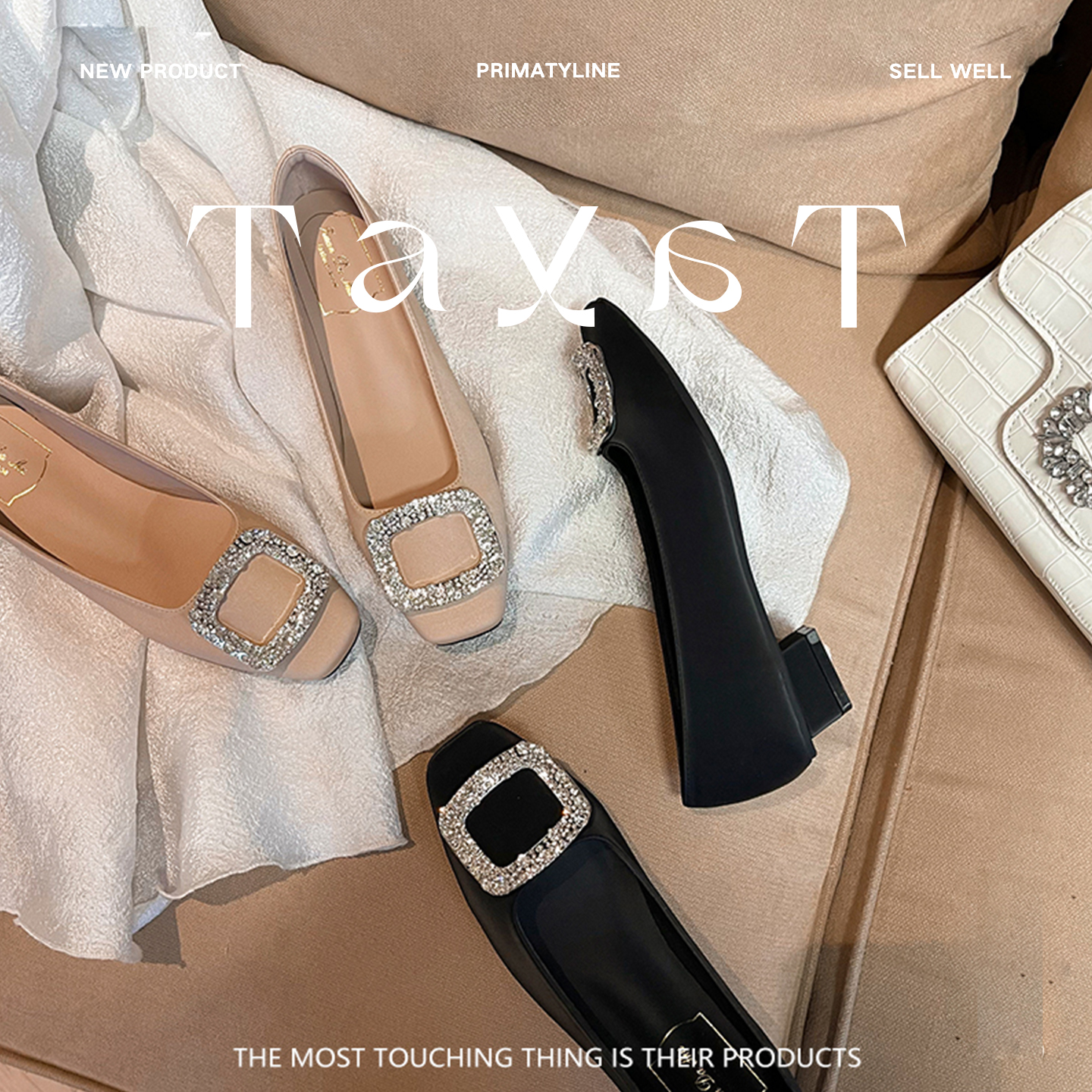 羊皮版！法式气质rv方扣水钻黑色鞋女配裙子方头工作单鞋大码女鞋