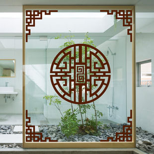 中式 饰贴纸客厅背景墙贴窗花对角亚克力立体自粘防水 圆形玻璃门装
