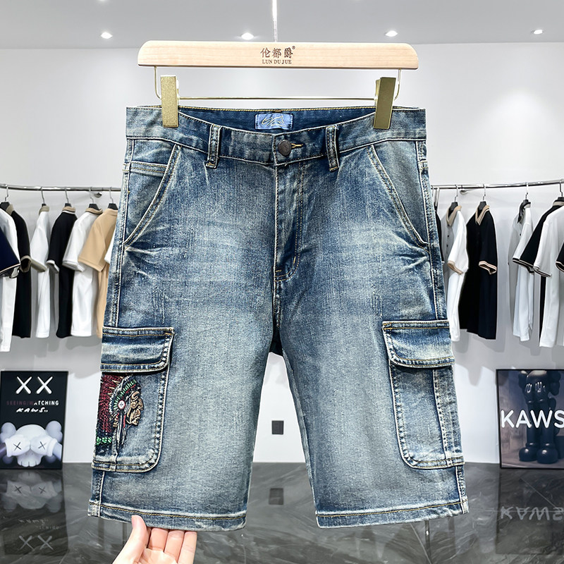 欧货潮牌复古牛仔裤男短裤宽松大码工装多口袋设计感高级五分裤男,男装,短裤,淘宝优惠券,粉丝福利购,淘宝优惠卷
