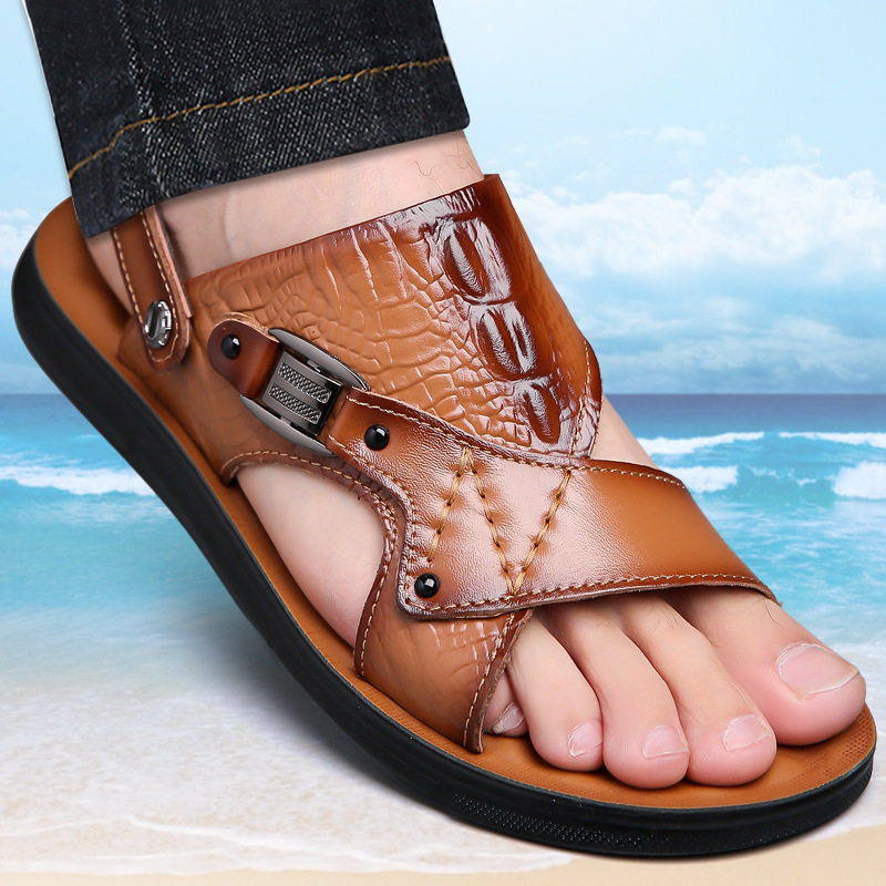凉鞋款男户外休闲中老年沙滩鞋真皮夏季男士爸爸拖鞋一鞋两用运动,流行男鞋,洞洞鞋,淘宝优惠券,粉丝福利购,淘宝优惠卷
