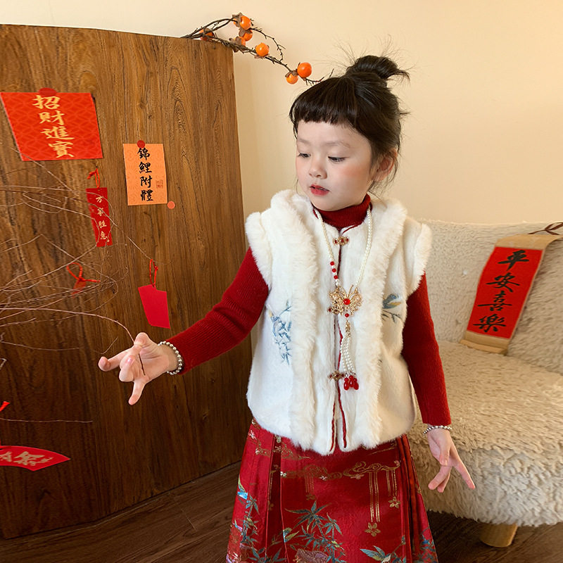 【清仓款】女童马甲新年套装儿童新中式马面裙子中国风年服宝宝衣
