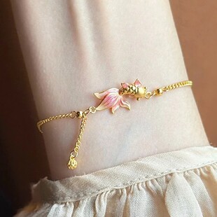 小金锦鲤珐琅饰品新中式珐琅彩锦鲤莲手链轻奢小众高级感设计手饰