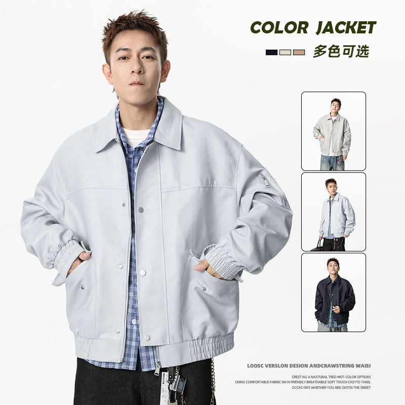 3D图【多组风格图片 】M-8XL大码夹克外套男翻领夹克时尚休闲百搭