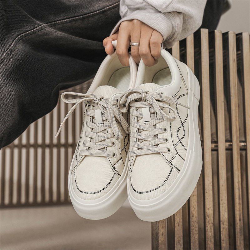 帆布鞋男2025春季板鞋男潮流男士透气运动布鞋小众新款厚底帆布鞋,流行男鞋,休闲板鞋,淘宝优惠券,粉丝福利购,淘宝优惠卷