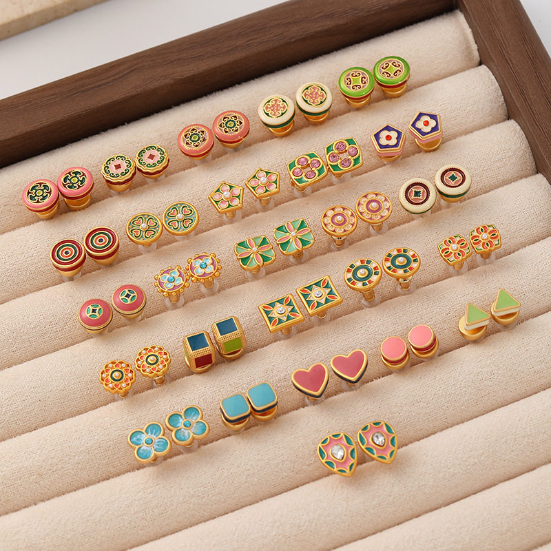 原创新中式彩色滴油珐琅耳钉时尚精致气质百搭银针耳饰轻奢高级感,饰品/流行首饰/时尚饰品新,耳钉,淘宝优惠券,粉丝福利购,淘宝优惠卷