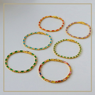 欧美轻奢方形彩色锆石手链高级感多巴胺时尚简约百搭手表扣手饰女