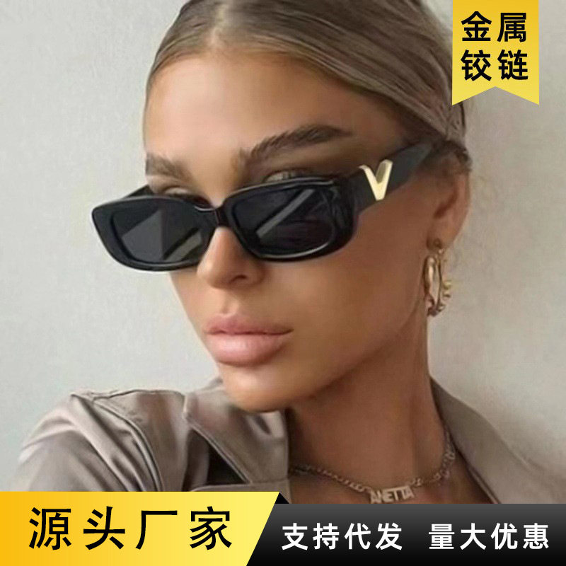 欧美太阳镜v小框方形潮流时尚墨镜女士复古街拍糖果色墨镜ins