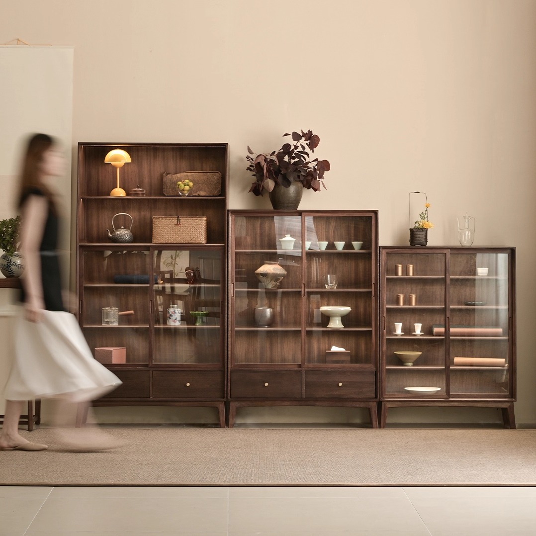 单里实木展示柜储物带灯带