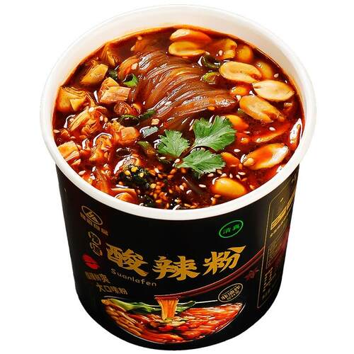 【优选】豫道食品黑金版酸辣粉135g*6桶/箱 甄选纯红薯粉桶装冲泡