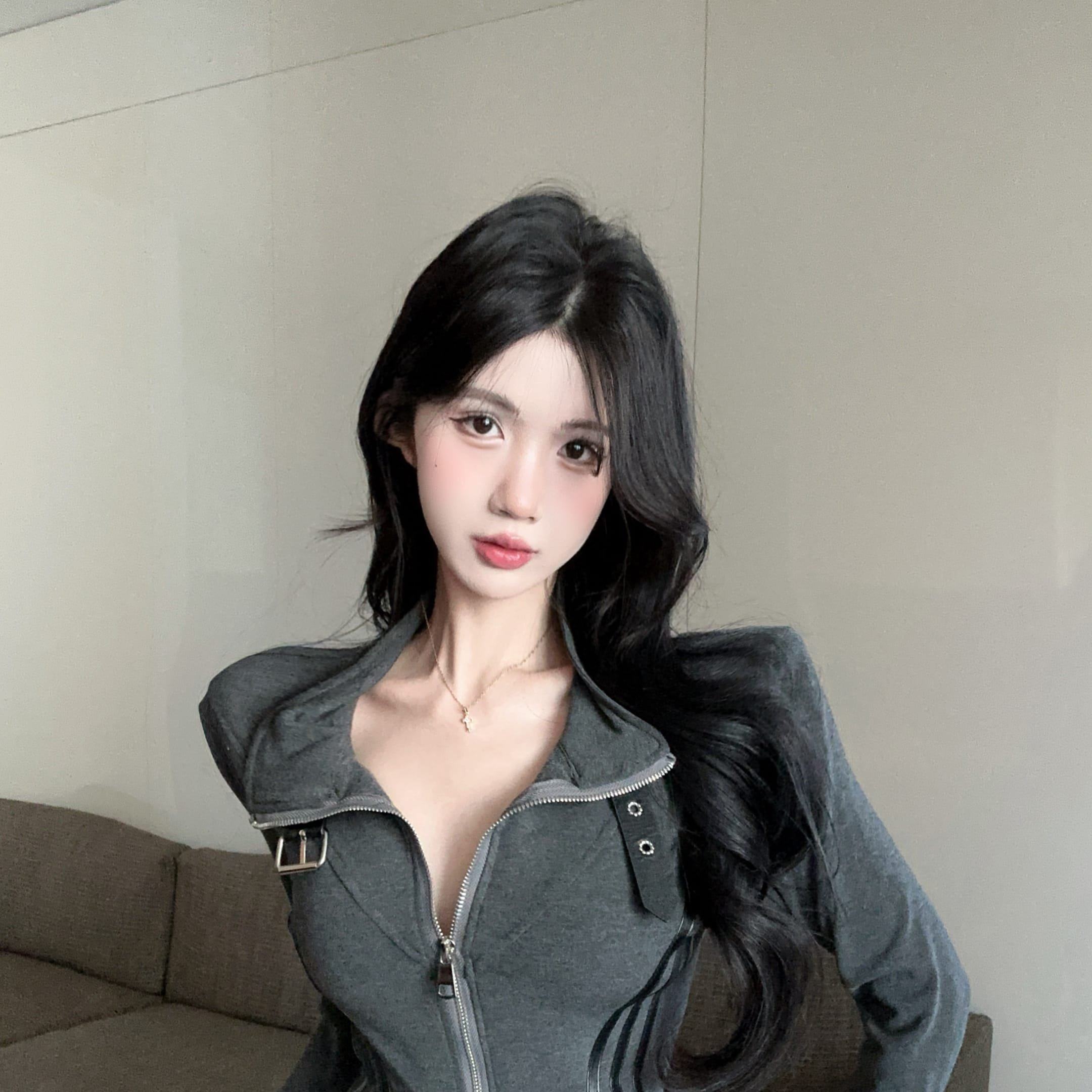 酷飒风设计感长袖翻领双拉链卫衣上衣女开衫显瘦外套