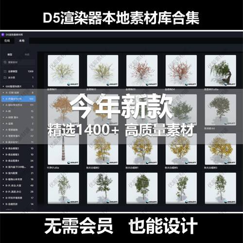 D5渲染器本地素材库合集 树木/人物/车辆/室内外环境等总合集