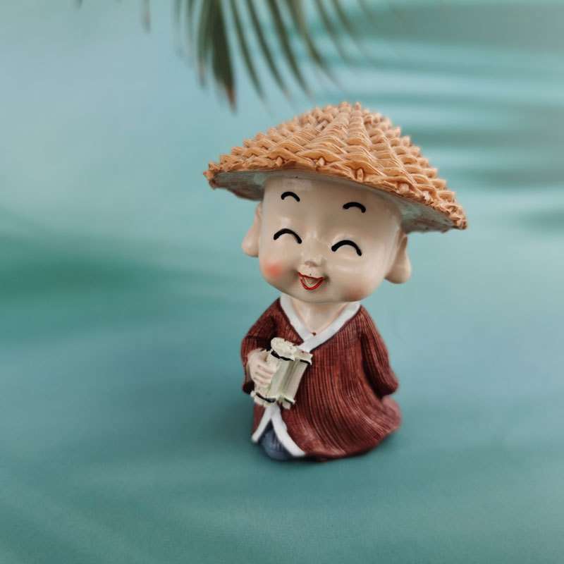 跨境行走江湖小和尚汽车摆件园艺小摆件盆景装饰工艺品草帽和尚