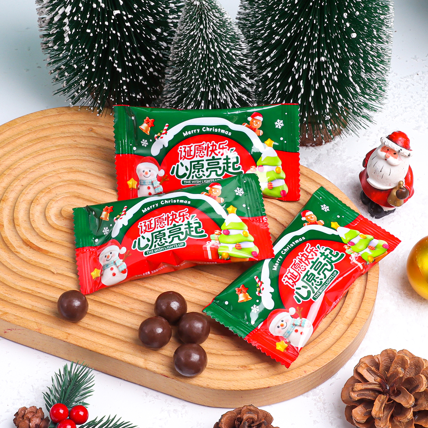 圣诞节麦丽素夹心巧克力豆糖果休闲小零食平安夜礼物（代可可脂）