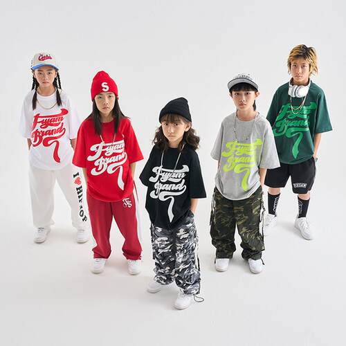 服酱hiphop童装美式复古纯棉多色短袖帅气套装儿童街舞bboy演出服