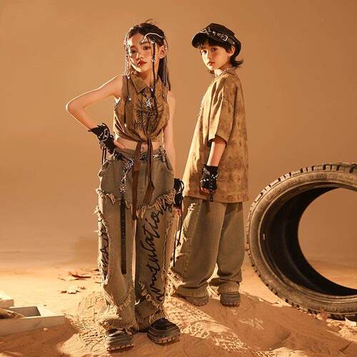 幼儿街舞潮服覆古废土风酷帅嘻哈演出服女孩爵士舞hiphop表演套装