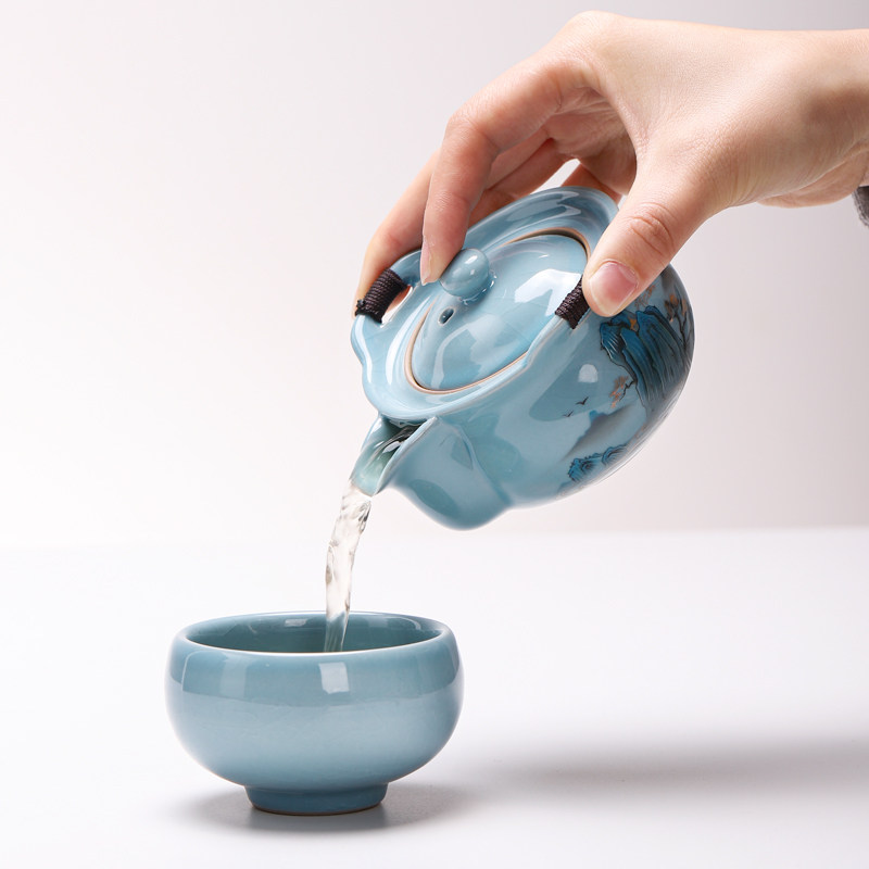 高端泡茶茶具套装哥窑大号盖碗茶杯防烫单个泡茶不烫手手抓壶茶碗
