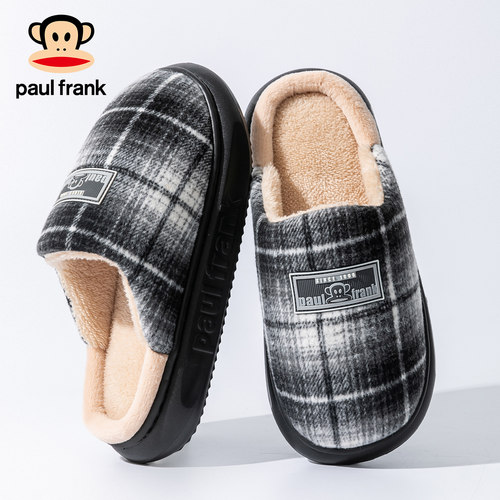 棉拖鞋男冬防滑厚底格子