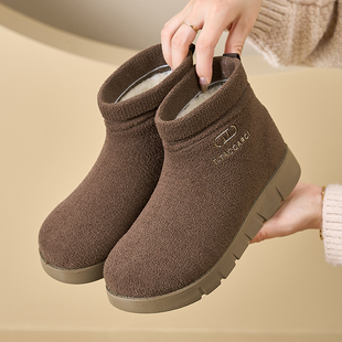 冬季 女士加绒保暖雪地靴搭配大衣2025绵羊毛防滑软底一脚蹬棉靴