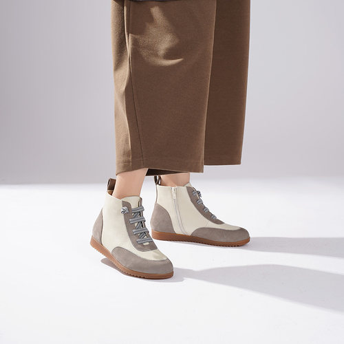 时装靴平底宽楦女靴加绒时尚相拼