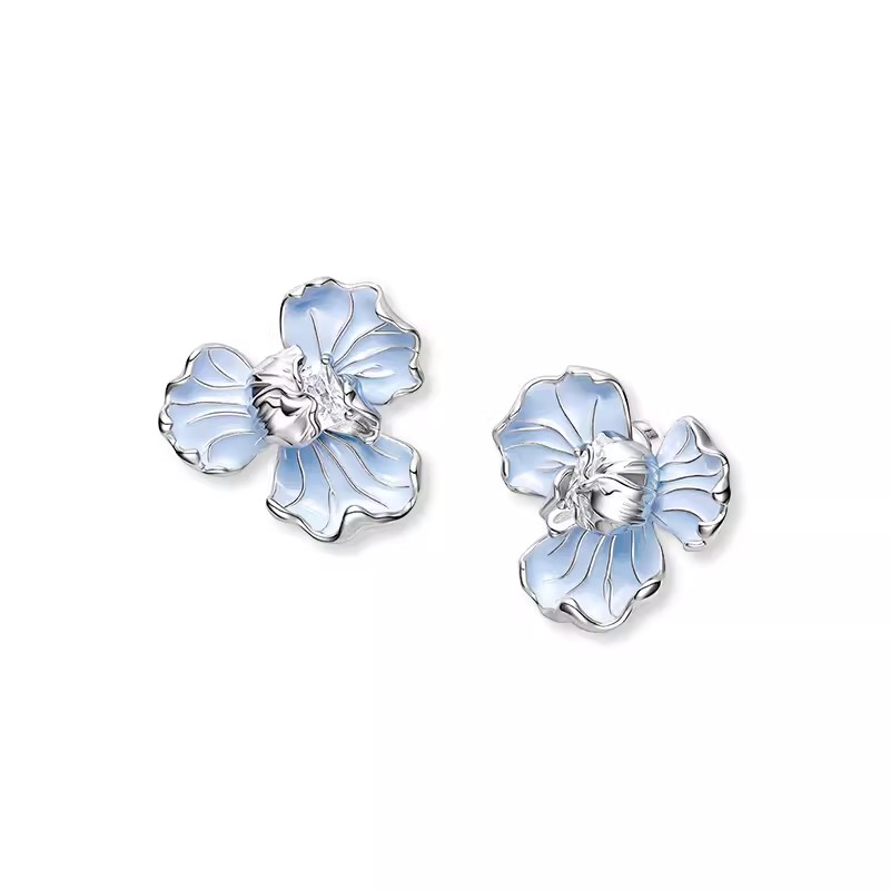 何方HEFANG珠宝 蓝鸢尾耳环多巴胺小花朵小众冷淡耳饰耳钉女
